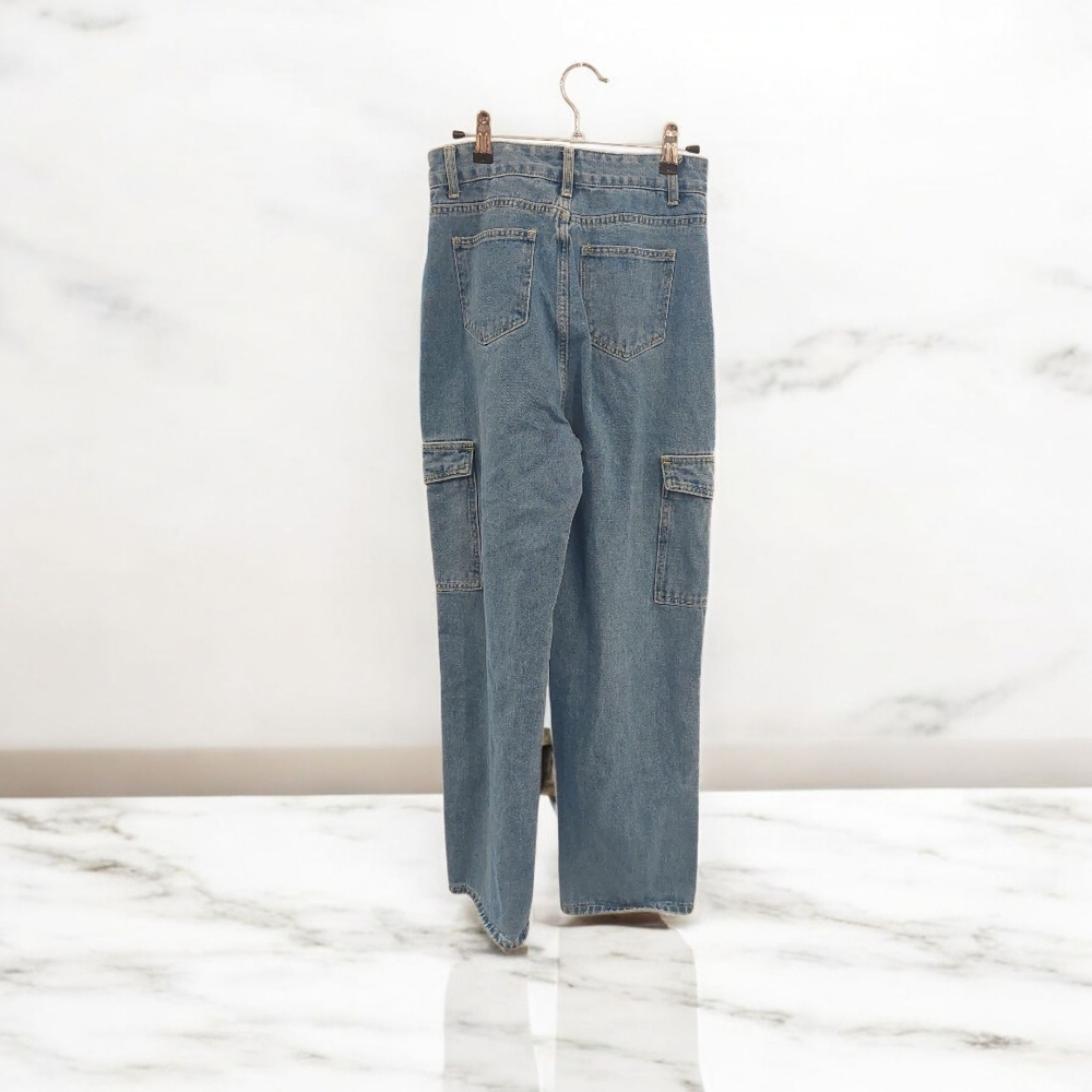 Blue Straight Leg Jeans with Distressed Details - Picture 2 of 5
